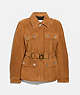 COACH®,SUEDE BELTED HERITAGE JACKET,Leather,Penny,Front View