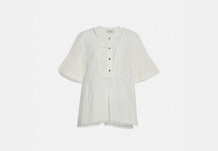 COACH®,BRODERIE ANGLAISE TOP,cotton,Cream,Front View