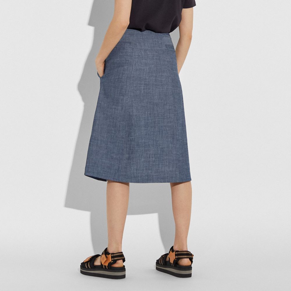 Chambray Tie Waist Midi Skirt