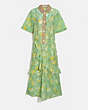 COACH®,APPLE PRINT LONG RUFFLE SHIRT DRESS,cotton,Mint/Yellow,Front View