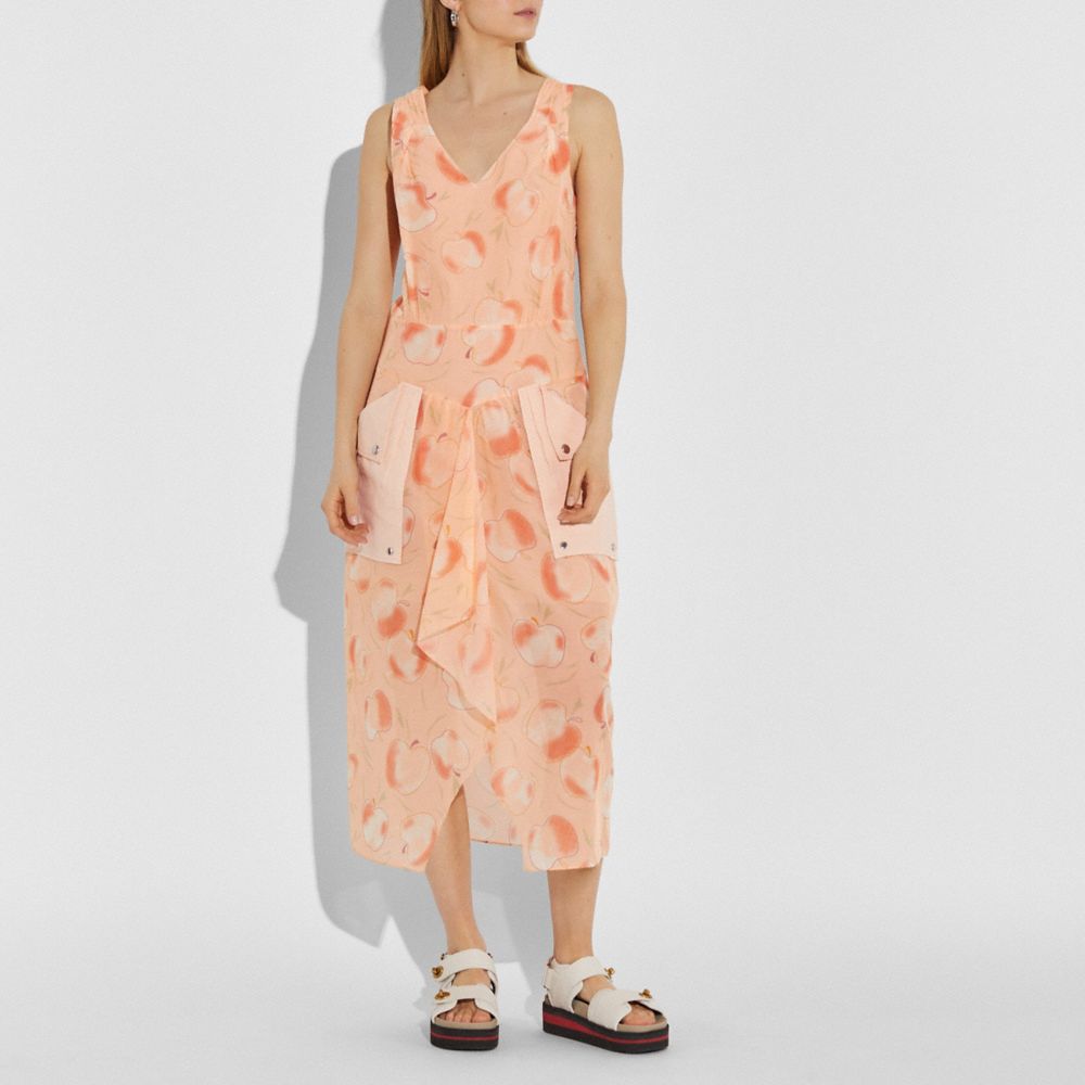 COACH®,Apple Print Long Dress With Snap Pockets,,Scale View