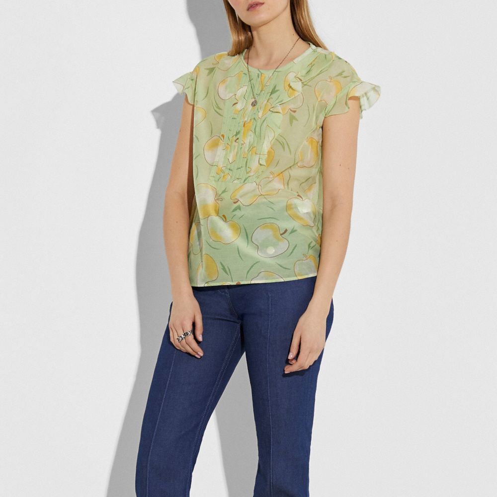 Apple Print Ruffle Blouse