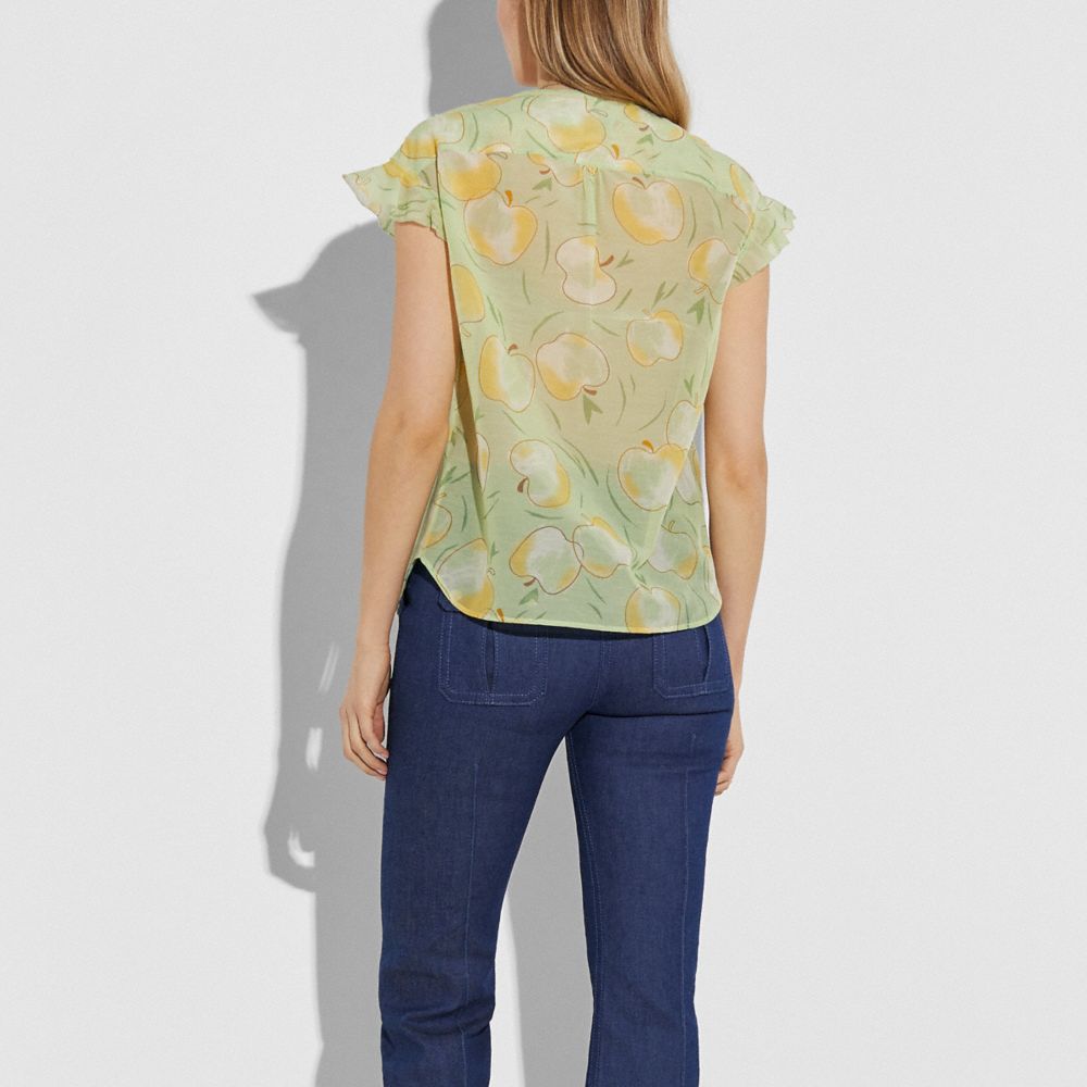 Apple Print Ruffle Blouse