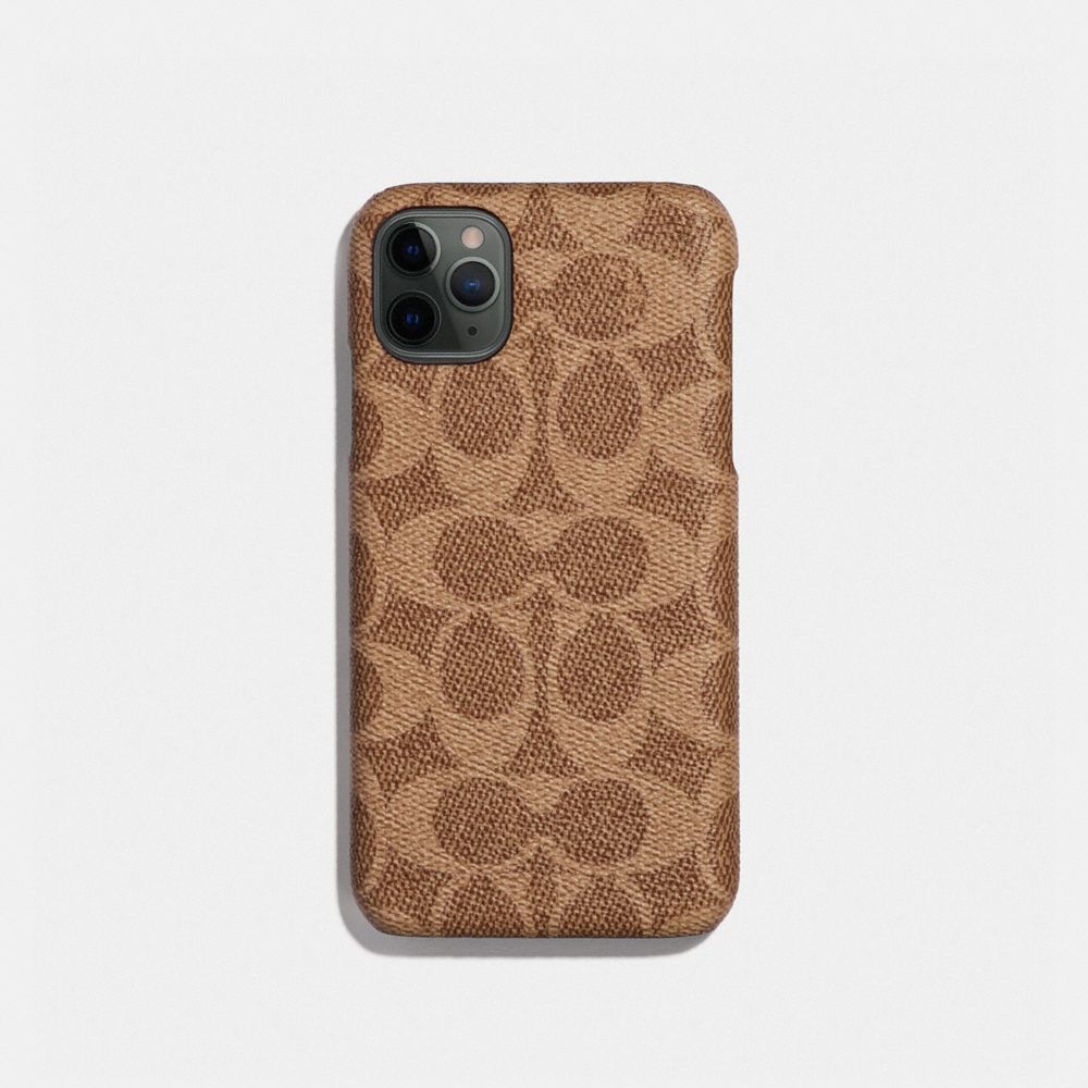 COACH®,IPHONE 11 PRO CASE IN SIGNATURE CANVAS,Coated Canvas,Tan,Front View