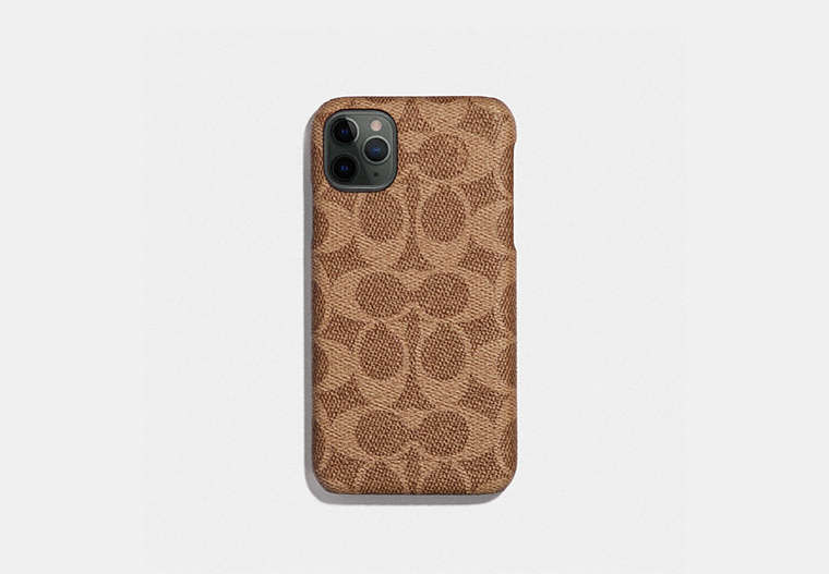 COACH®,IPHONE 11 PRO CASE IN SIGNATURE CANVAS,Coated Canvas,Tan,Front View image number 0