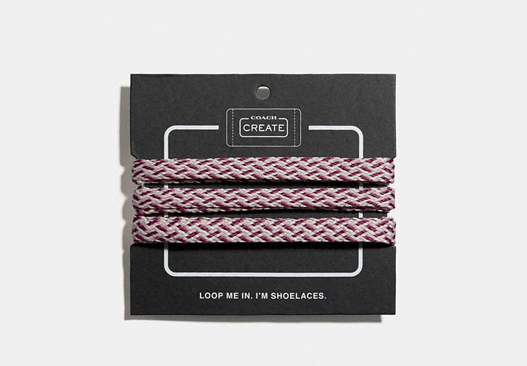COACH®,MULTI WOVEN SHOE LACES,Knit,Dark Berry/Pink/Chalk,Front View