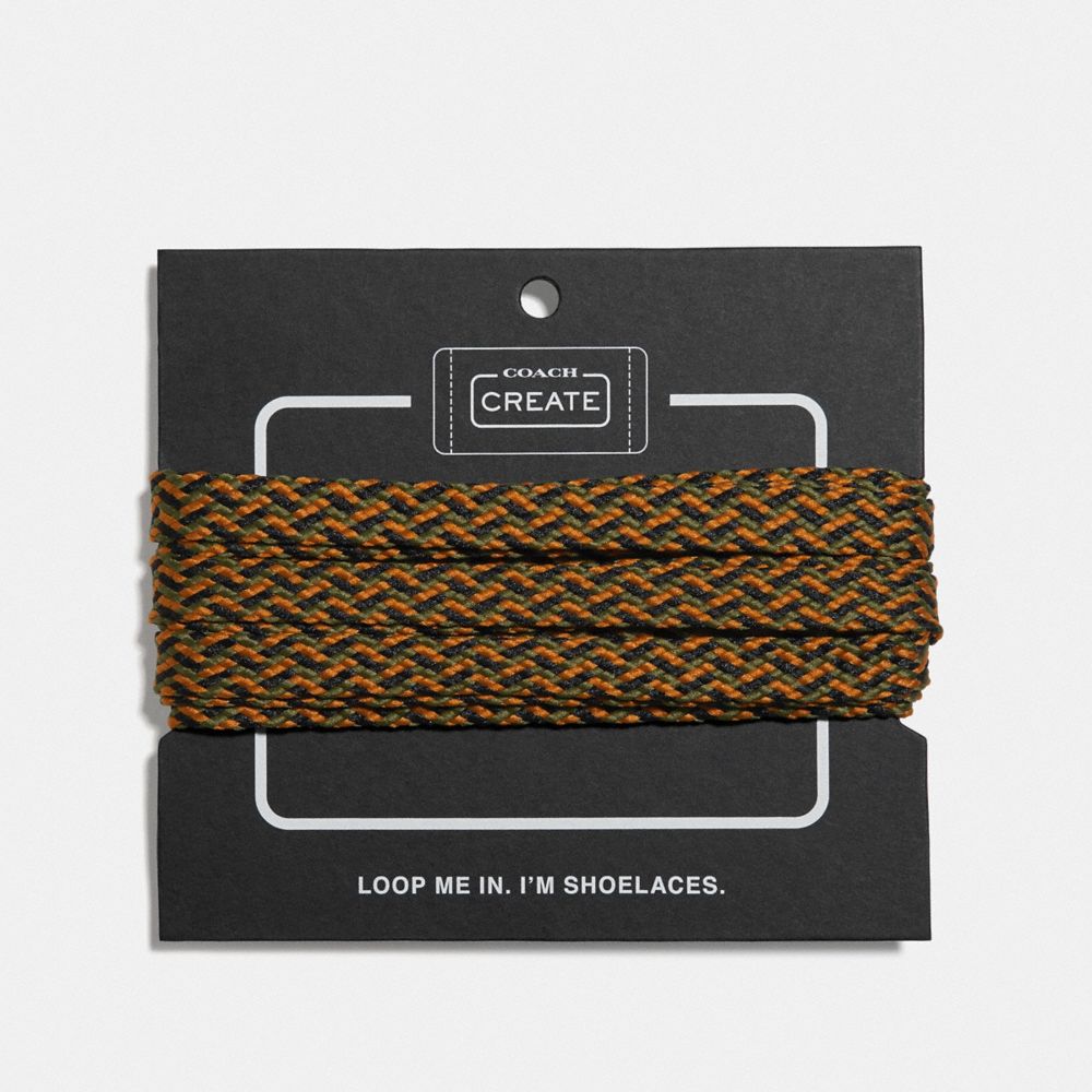 COACH®,MULTI WOVEN SHOE LACES,Black/Orange/Fatigue,Front View