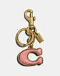 COACH®,STONE SIGNATURE BAG CHARM,Metal,Brass/CORAL,Front View