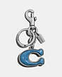 COACH®,STONE SIGNATURE BAG CHARM,Metal,Silver/Teal,Front View
