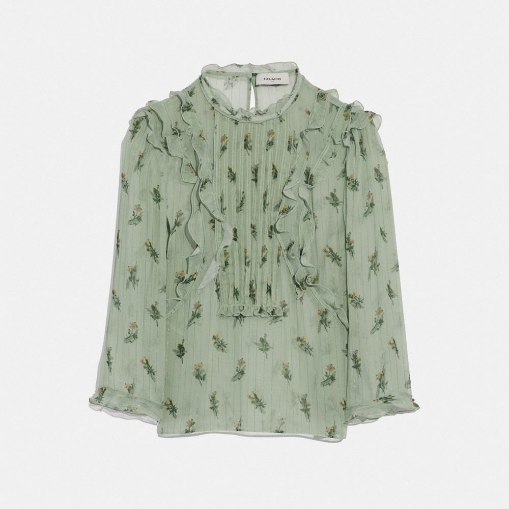 Scribble Floral Print Ruffle Top