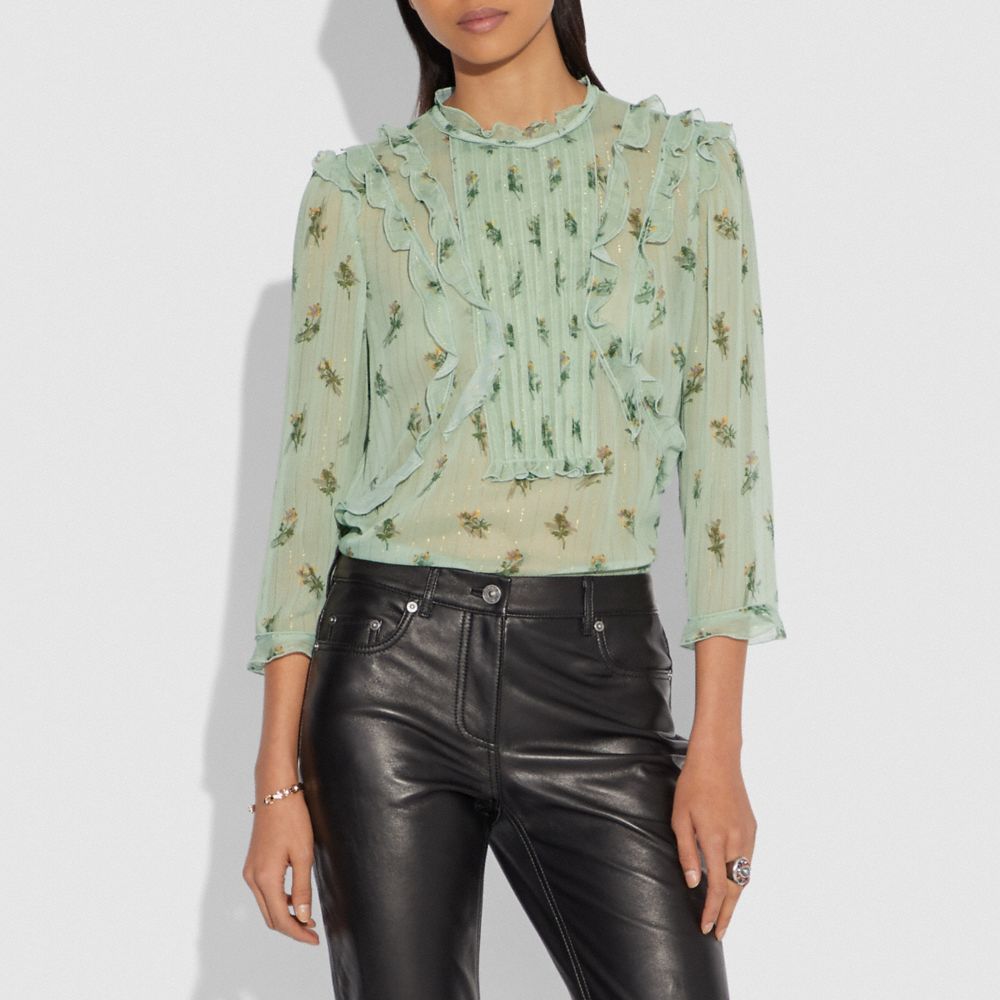 Scribble Floral Print Ruffle Top