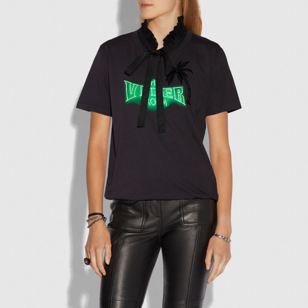 Viper Room Neon T Shirt With Ruffled Collar