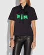 COACH®,VIPER ROOM NEON T-SHIRT WITH RUFFLED COLLAR,cotton,Dark Shadow,Scale View