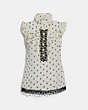 COACH®,LILY PRINT VICTORIAN TOP,Silk,Cream,Front View