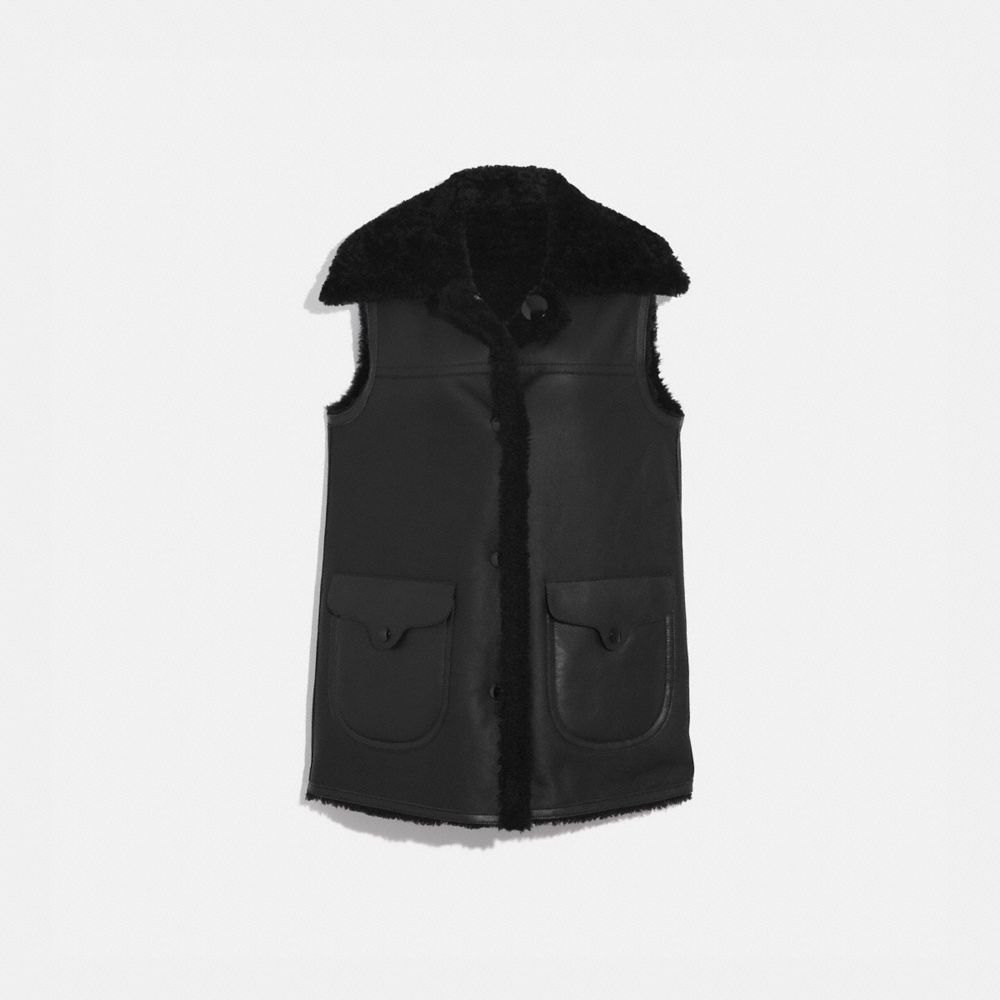 COACH®,REVERSIBLE SHEARLING VEST,Shearling,Black/Black,Front View image number 0