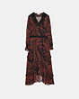 COACH®,LONG EMBELLISHED FOREST FLORAL PRINT DRESS,Jacquard,DARK RED,Front View