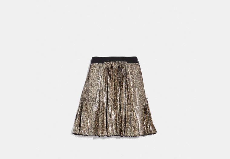 COACH®,MIXED PRINT PLEATED SKIRT,Mixed Material,Gold,Front View image number 0