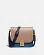 COACH®,HUTTON SADDLE BAG IN COLORBLOCK,Smooth Leather,Medium,Brass/Lake Multi,Front View