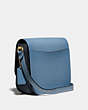 COACH®,HUTTON SADDLE BAG IN COLORBLOCK,Smooth Leather,Medium,Brass/Lake Multi,Angle View