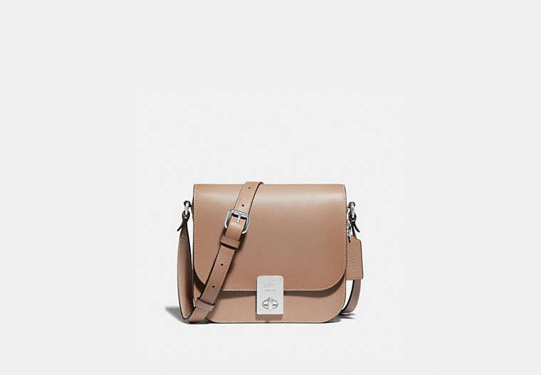 COACH®,HUTTON SADDLE BAG IN COLORBLOCK,Smooth Leather,Medium,Light Antique Nickel/Taupe Multi,Front View