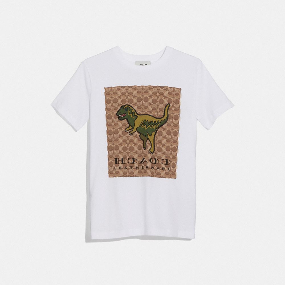 COACH®,SIGNATURE REXY T-SHIRT,cotton,Optic White,Front View