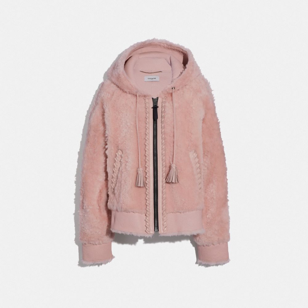 Long faux shearling mix hoodie hot sale