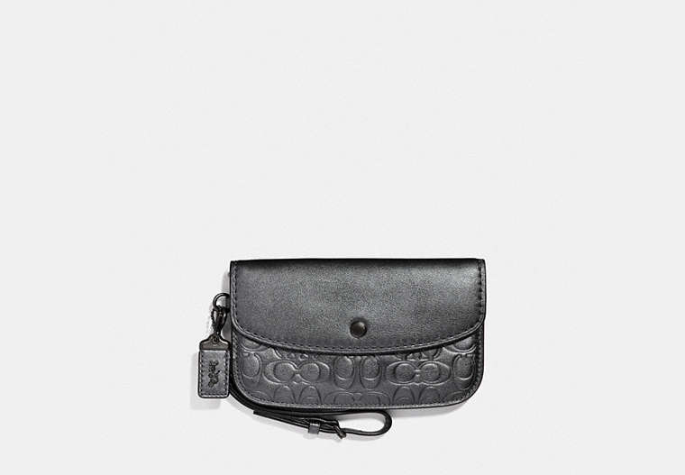 COACH®,CLUTCH IN SIGNATURE LEATHER,Leather,Pewter/Metallic Graphite,Front View
