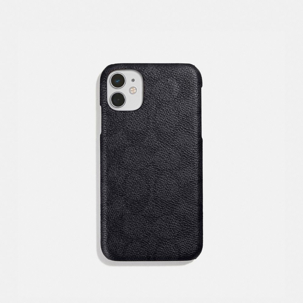 COACH®,IPHONE 11 CASE IN SIGNATURE CANVAS,pvc,Charcoal,Front View image number 0