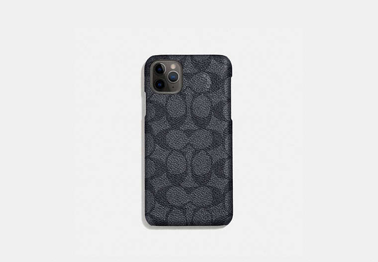 COACH®,IPHONE 11 PRO MAX CASE IN SIGNATURE CANVAS,pvc,Charcoal,Front View