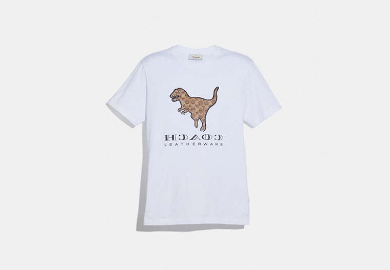COACH®,SIGNATURE REXY T-SHIRT,Mixed Material,Optic White,Front View