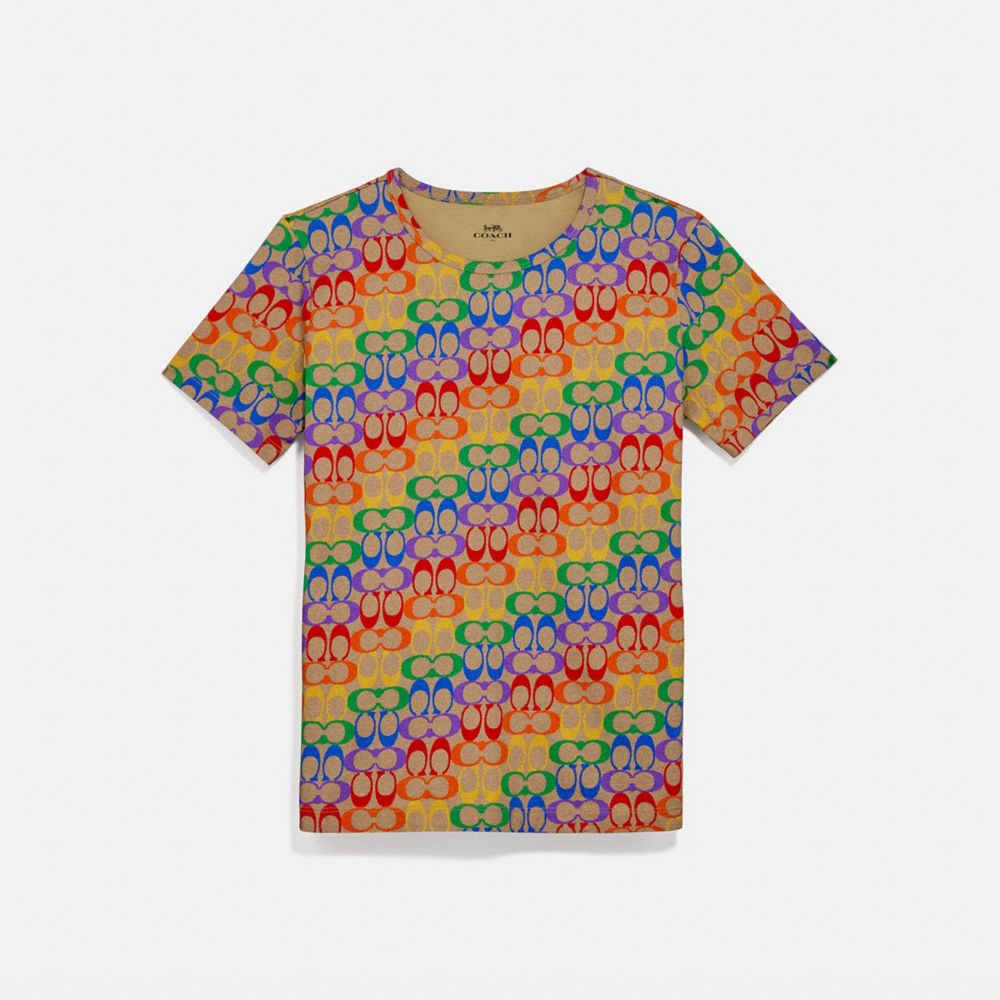 COACH®,RAINBOW SIGNATURE T-SHIRT,cotton,Multi,Front View image number 0