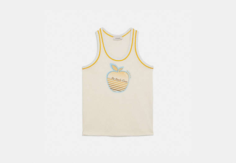 COACH®,APPLE GRAPHIC JERSEY TANK TOP,cotton,Ivory,Front View image number 0