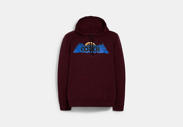 COACH®,COACH MOUNTAIN HOODIE,cotton,Maroon,Front View