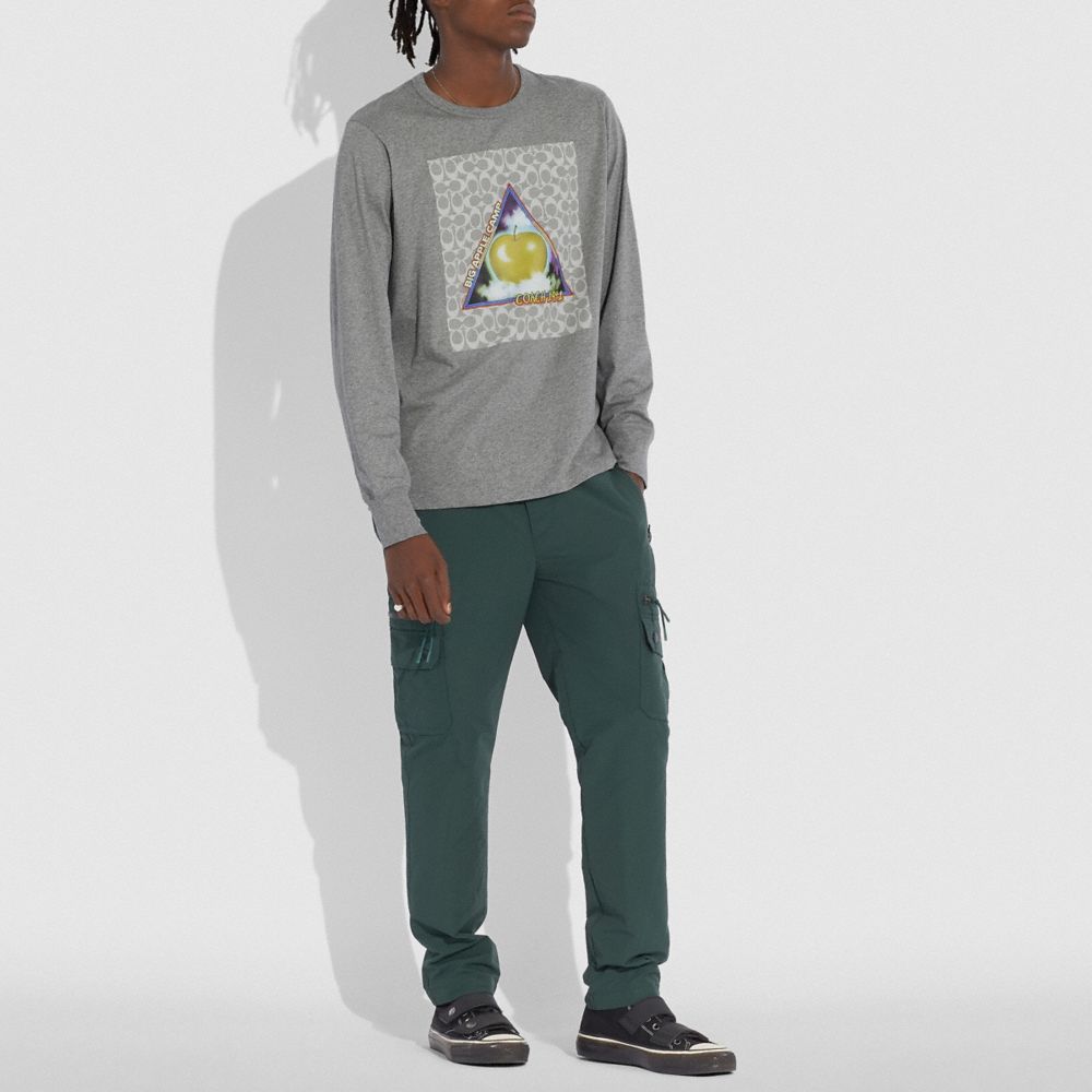 COACH®,SIGNATURE BIG APPLE CAMP LONG SLEEVE T-SHIRT,cotton,HEATHER GREY,Scale View