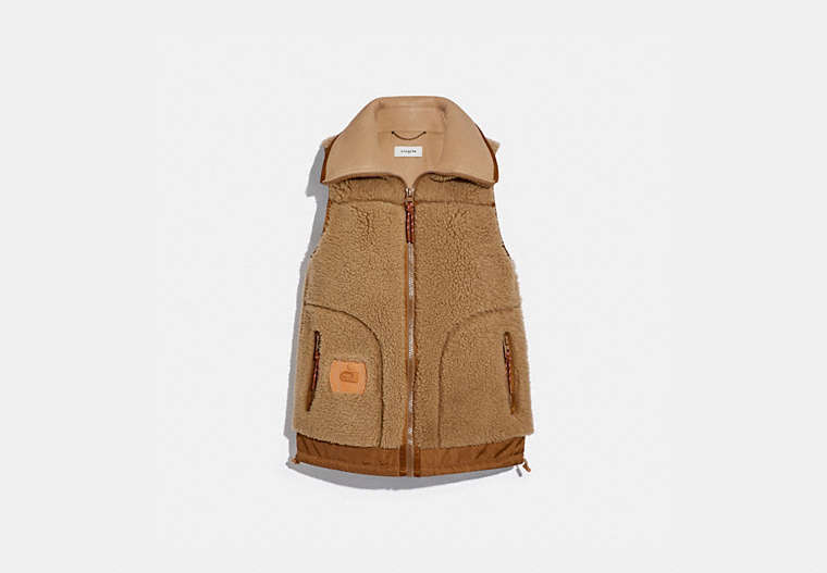 COACH®,SHEARLING VEST,Shearling,Camel,Front View