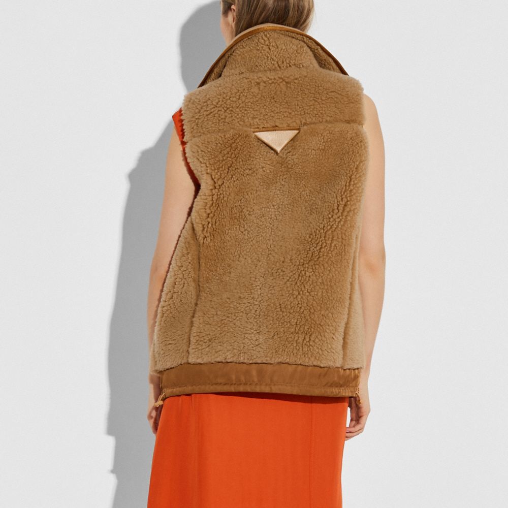 COACH®,SHEARLING VEST,Shearling,Camel,Scale View