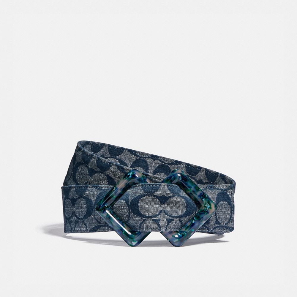 COACH®,DIAMOND SLIDER BUCKLE BELT, 45MM,Signature chambray,Chambray Signature,Front View