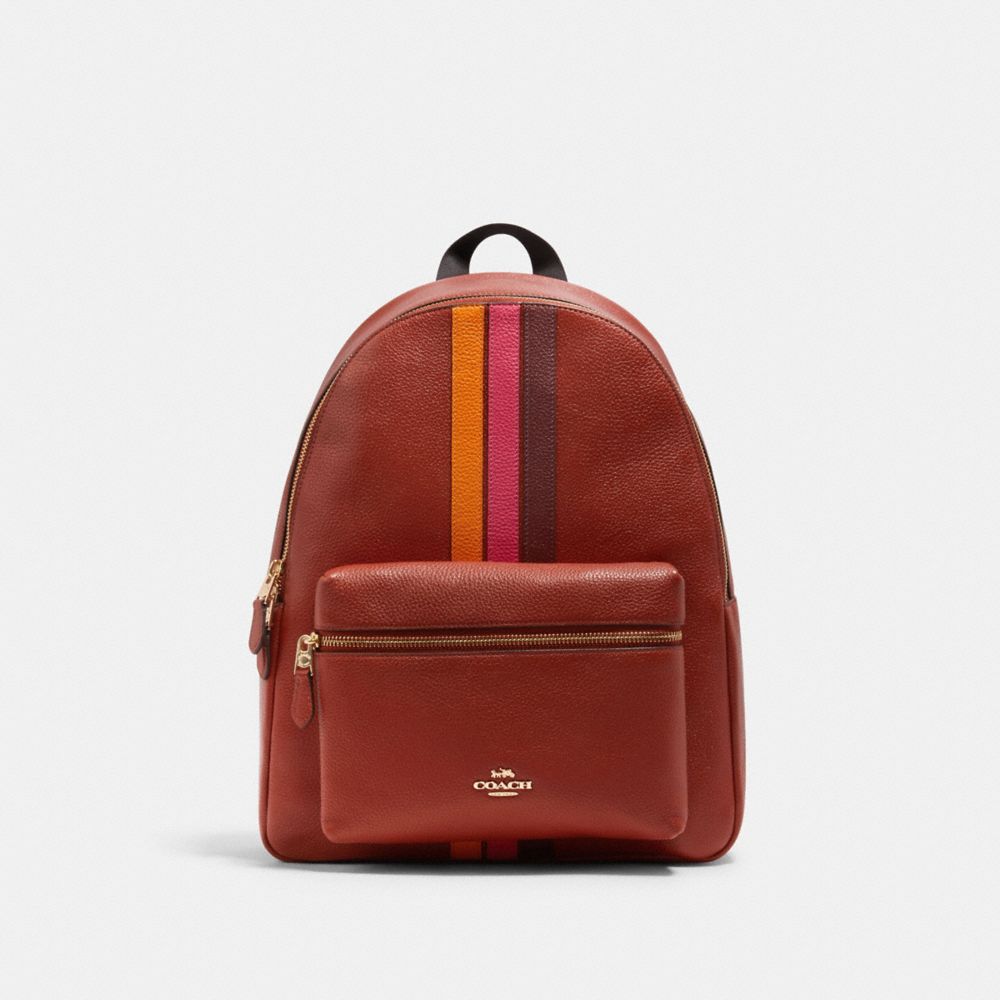 Coach varsity shop stripe backpack