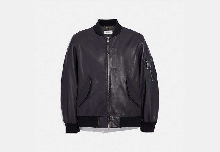 COACH®,LEATHER MA-1 JACKET,Leather,Midnight,Front View