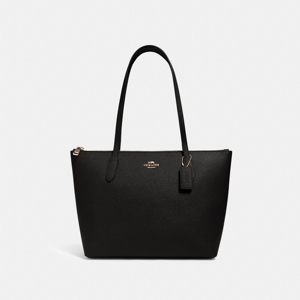 COACH®,ZIP TOP TOTE BAG,Crossgrain Leather,Everyday,Gold/Black,Front View