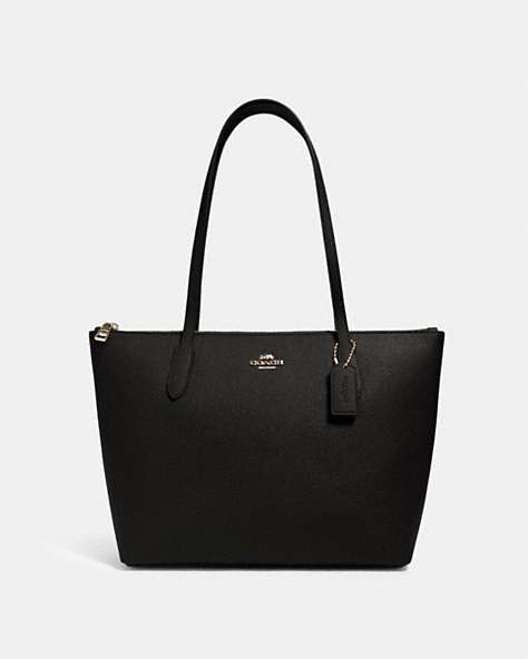 COACH®,ZIP TOP TOTE,Leather,Everyday,Gold/Black,Front View