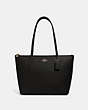 COACH®,ZIP TOP TOTE,Leather,Large,Everyday,Gold/Black,Front View