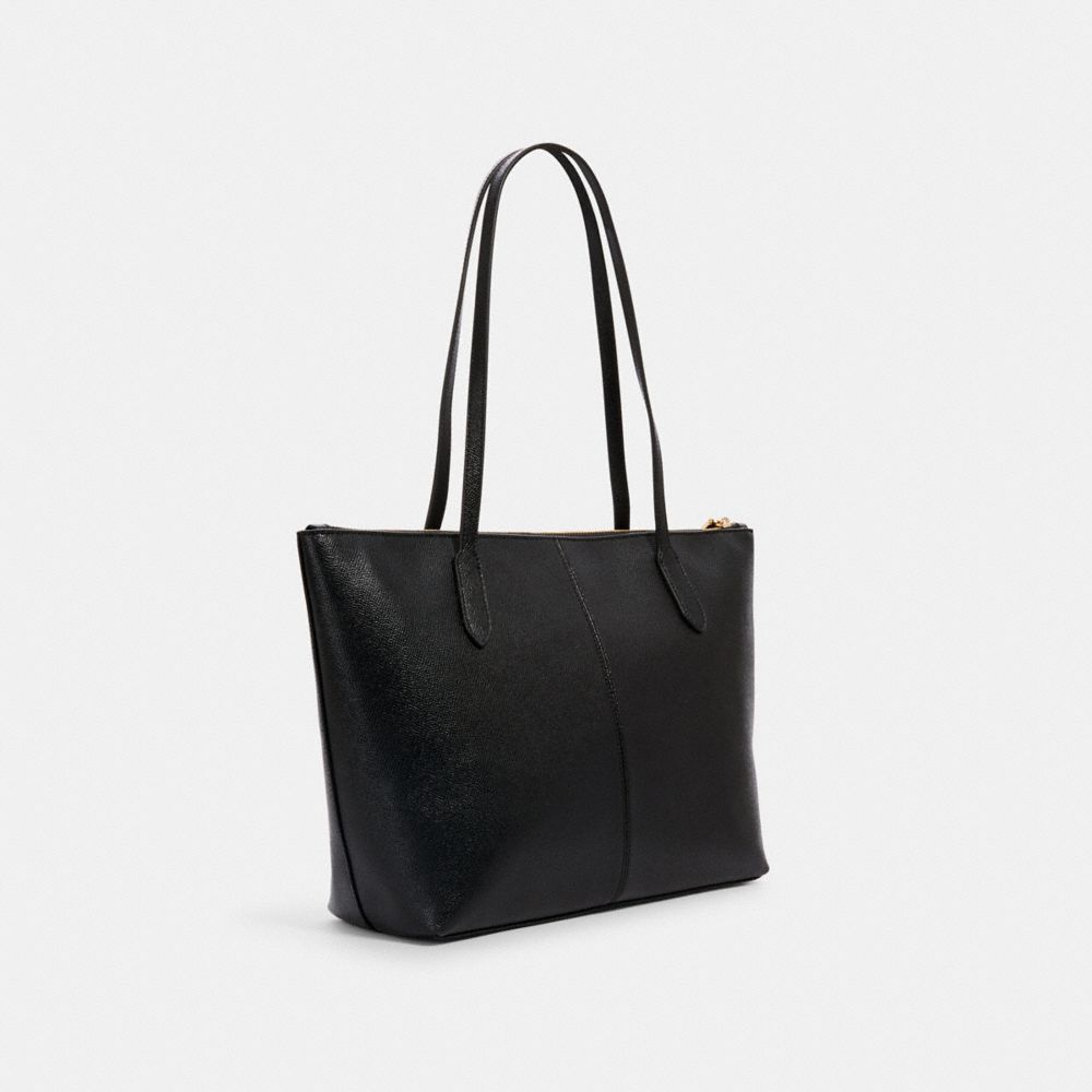 COACH®,ZIP TOP TOTE BAG,Crossgrain Leather,Everyday,Gold/Black,Angle View