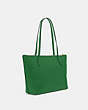 COACH®,ZIP TOP TOTE BAG,Crossgrain Leather,Large,Everyday,Gold/Kelly Green,Angle View