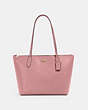 COACH®,ZIP TOP TOTE,Crossgrain Leather,Large,Everyday,Gold/True Pink,Front View