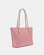 COACH®,ZIP TOP TOTE,Crossgrain Leather,Large,Everyday,Gold/True Pink,Angle View