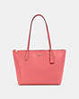 COACH®,ZIP TOP TOTE BAG,Crossgrain Leather,Large,Everyday,Gold/Pink Lemonade,Front View
