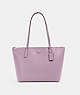COACH®,ZIP TOP TOTE BAG,Crossgrain Leather,Large,Everyday,Silver/Ice Purple,Front View