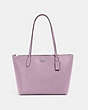 COACH®,ZIP TOP TOTE BAG,Crossgrain Leather,Large,Everyday,Silver/Ice Purple,Front View
