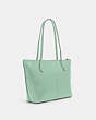 COACH®,ZIP TOP TOTE BAG,Crossgrain Leather,Large,Everyday,Silver/Washed Green,Angle View